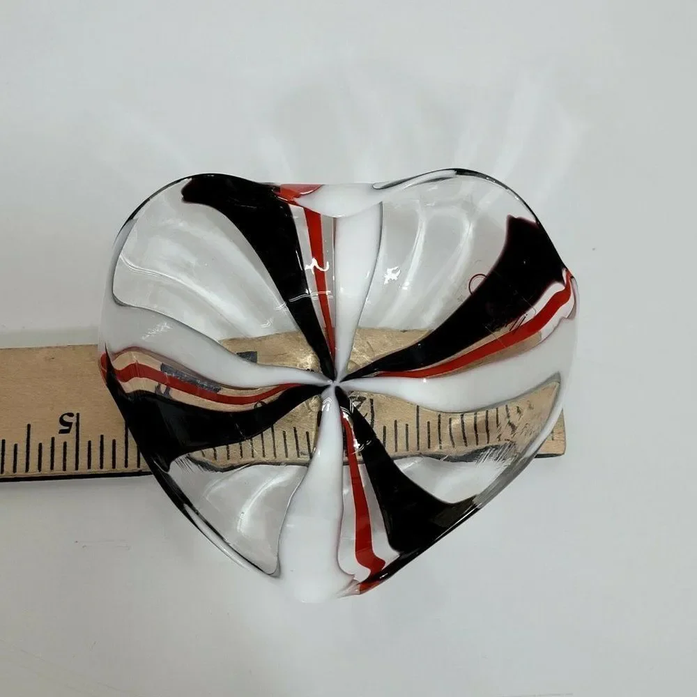 Oggetti Italy Art Glass Bowl‎ Red Black White Swirl Design Centerpiece Decor